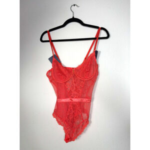 Rachel Roy Size Large Top Red Orange Soft Cup Lingerie Satiny Lace Trim NEW